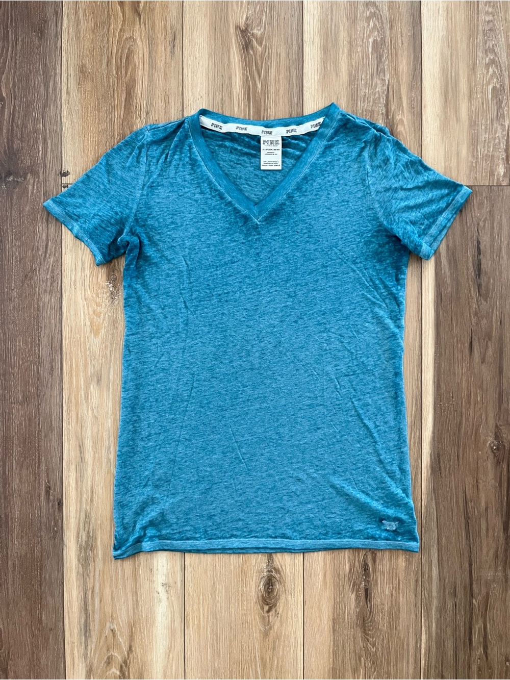 PINK Victoria's Secret V-neck Short Sleeve Tee in Teal Blue